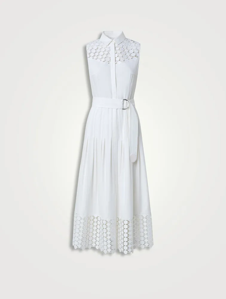 Belted Embroidered Poplin Shirt Dress