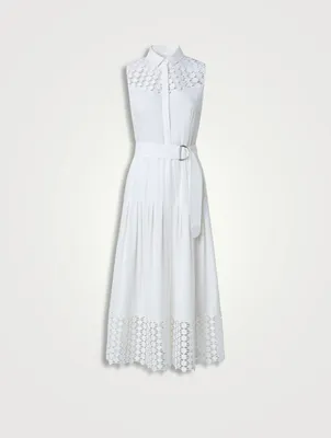 Belted Embroidered Poplin Shirt Dress