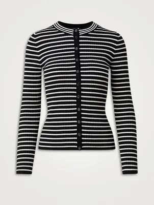 Wool Crewneck Cardigan Striped Print