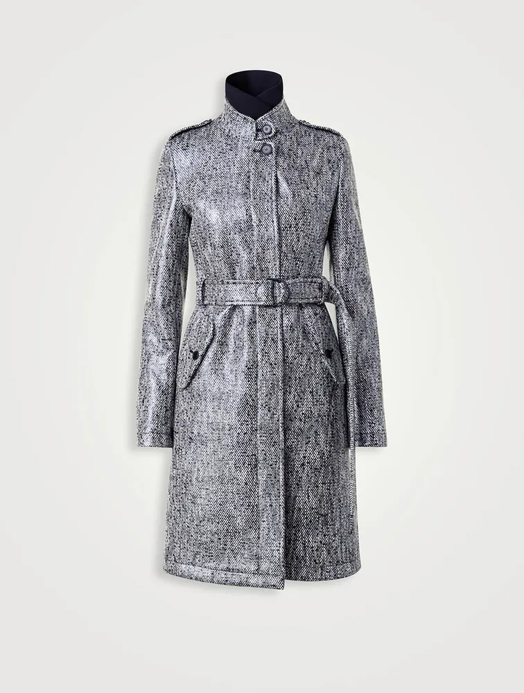 Lacquered Tweed Belted Coat