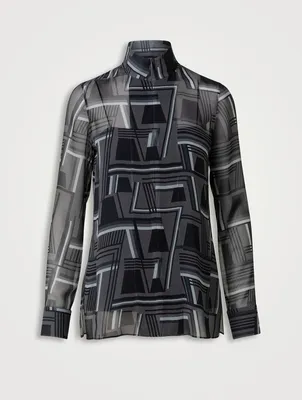 Silk Georgette Tunic Top Zig Zag Trapezoid Print