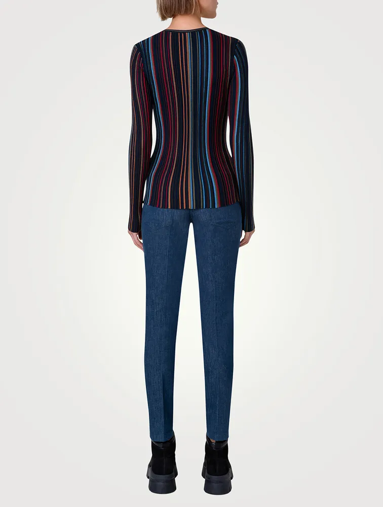 Irregular Striped Wool Silk Sweater