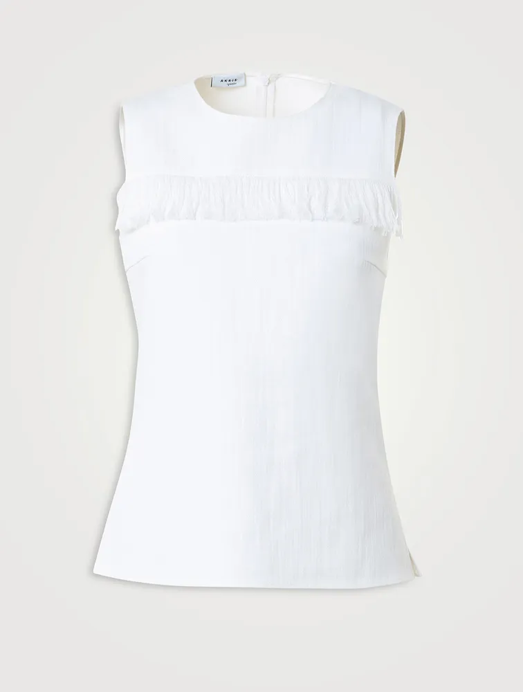 Fringe-Trimmed Stretch Denim Top