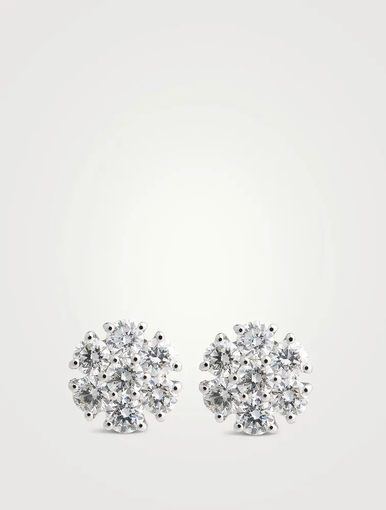 14K White Gold Diamond Flower Earrings