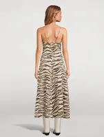 Crinkled Satin Maxi Dress Zebra Print