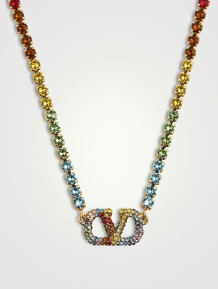 Rainbow Metal And Crystal Necklace