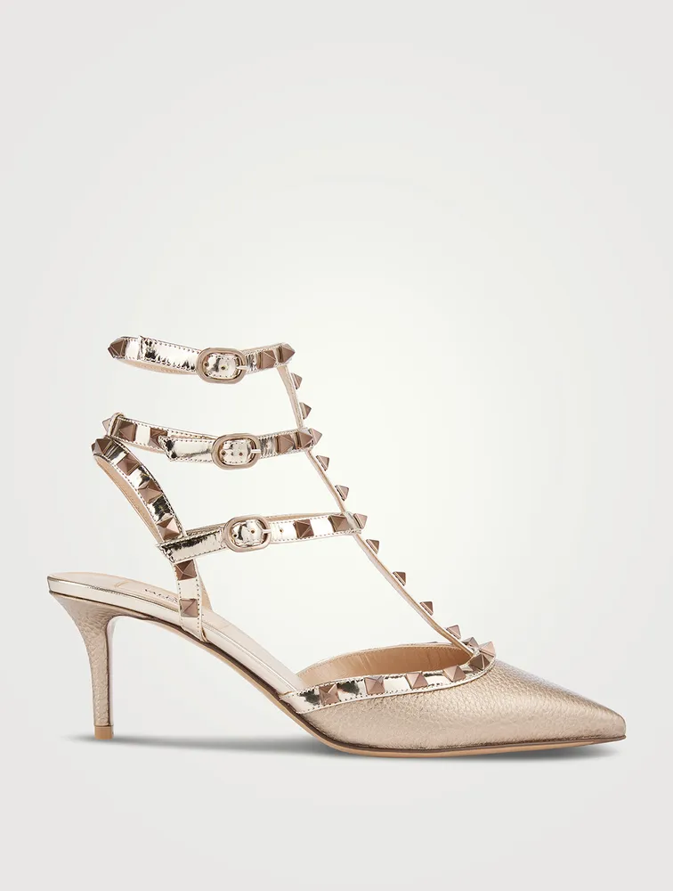 Rockstud Metallic Leather Ankle-Strap Pumps