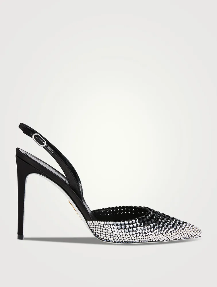Satin Crystal Slingback Pumps