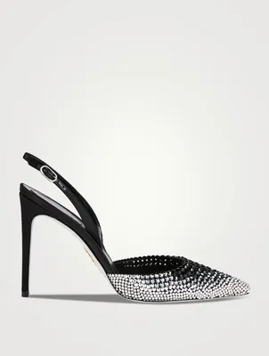 Satin Crystal Slingback Pumps