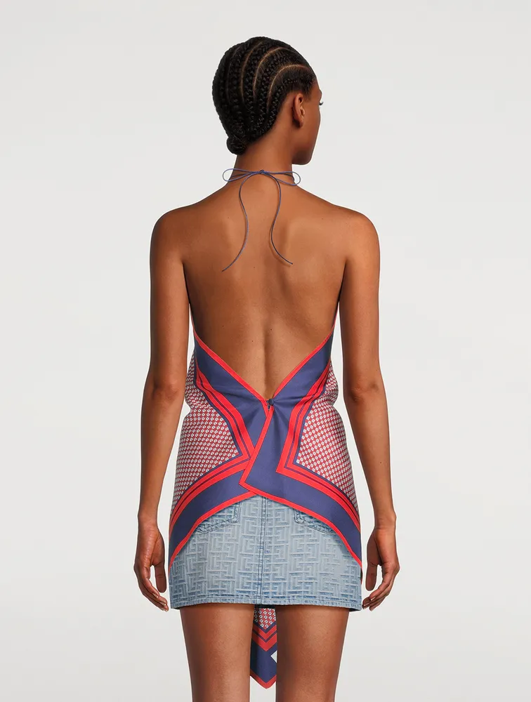 Silk Halter Top Monogram Print