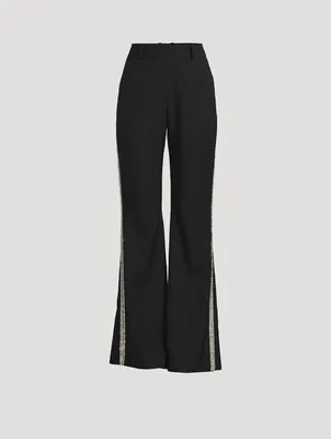 Embroidered Wool Flare Trousers