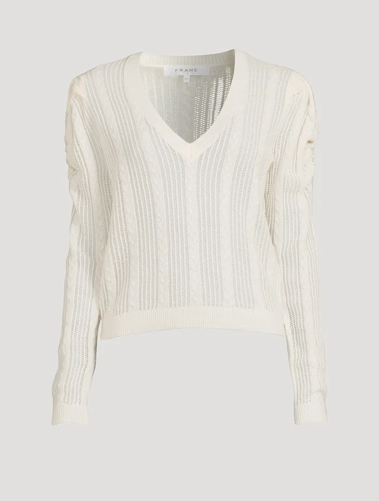 Pointelle Cashmere Ruched Sweater