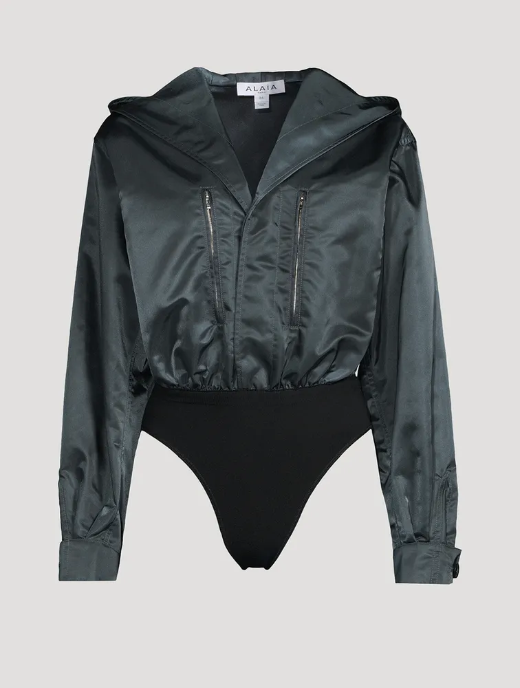 Nylon Long-Sleeve Bodysuit With Hood