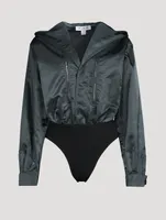 Nylon Long-Sleeve Bodysuit With Hood