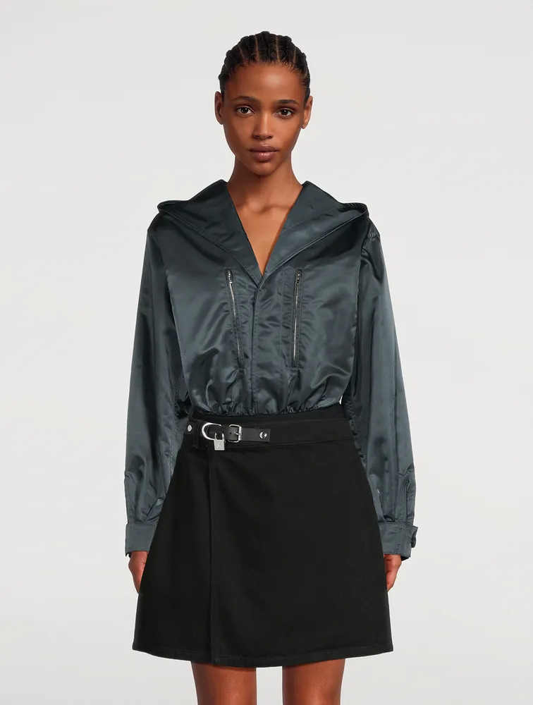 Nylon Long-Sleeve Bodysuit With Hood
