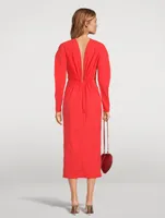 Taffeta Long-Sleeve Midi Dress