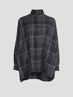 Double Stand Collar Shirt Check Print