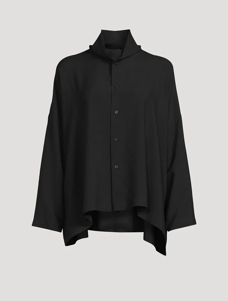 Scrunch-Neck Silk Shirt