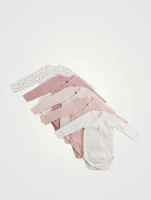 Pack of Five Long-sleeve Wrapover Bodysuits