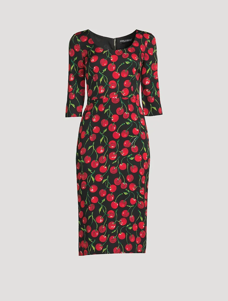 Charmeuse Midi Dress Cherries Print