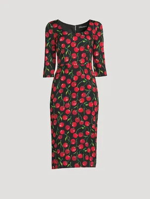 Charmeuse Midi Dress Cherries Print