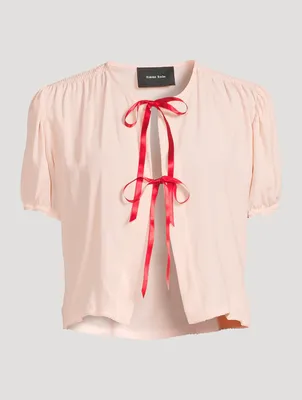 Short-Sleeve Blouse With Ties