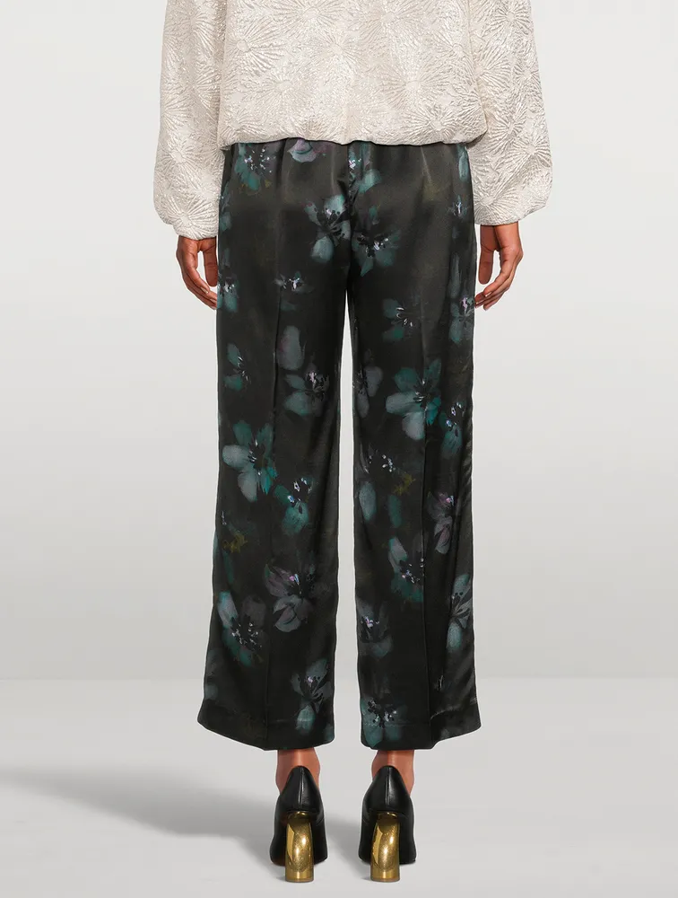 Puvis Silk Wide-Leg Trousers Floral Print