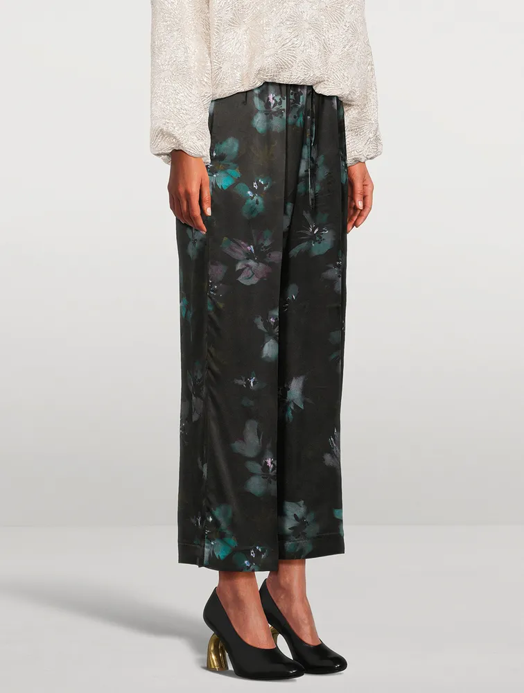 Puvis Silk Wide-Leg Trousers Floral Print