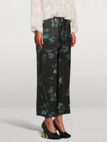 Puvis Silk Wide-Leg Trousers Floral Print