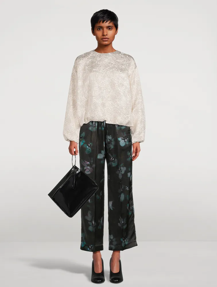 Puvis Silk Wide-Leg Trousers Floral Print