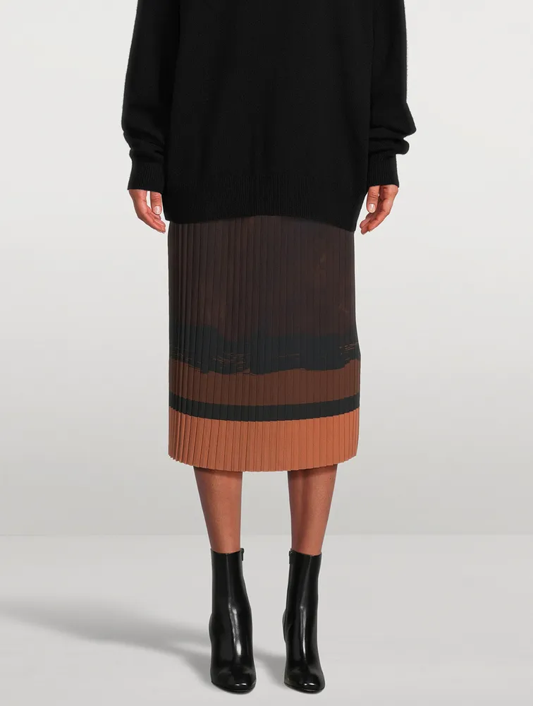 Sarbean Bis Pleated Skirt Brush-Stroke Print