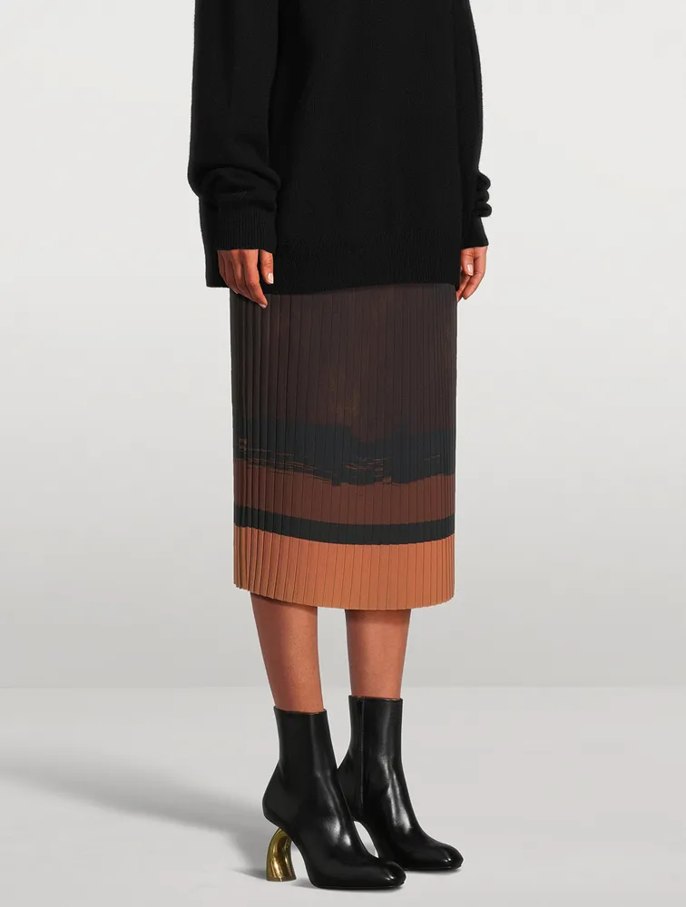 Sarbean Bis Pleated Skirt Brush-Stroke Print
