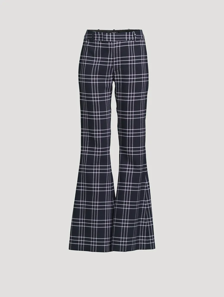 Bootcut Trousers Plaid Print