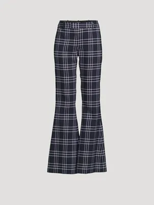Bootcut Trousers Plaid Print