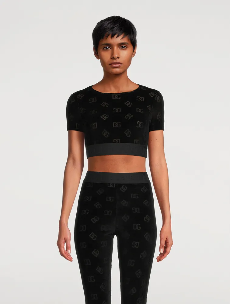 Flocked Jersey Cropped T-Shirt