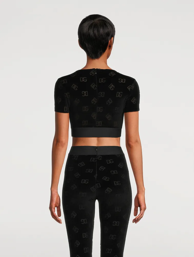 Flocked Jersey Cropped T-Shirt