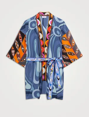 Crepe de Chine Caftan Marmo Print