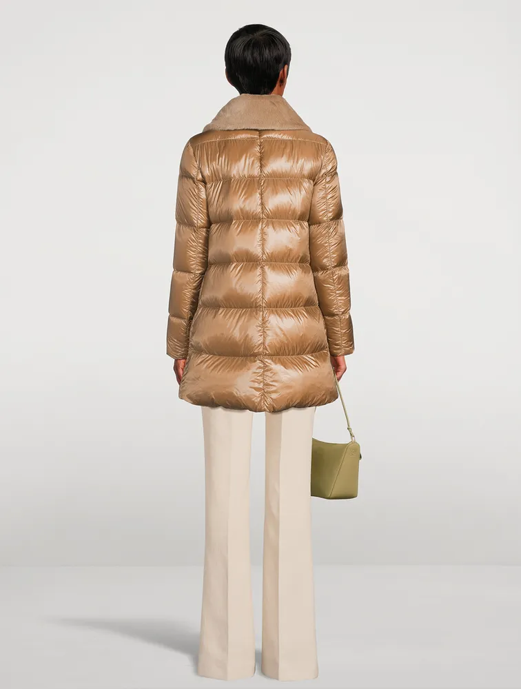 Down Jacket With Faux Fur Trim