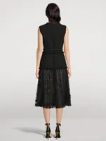 Ribbon Tweed And Velvet Guipure Midi Dress