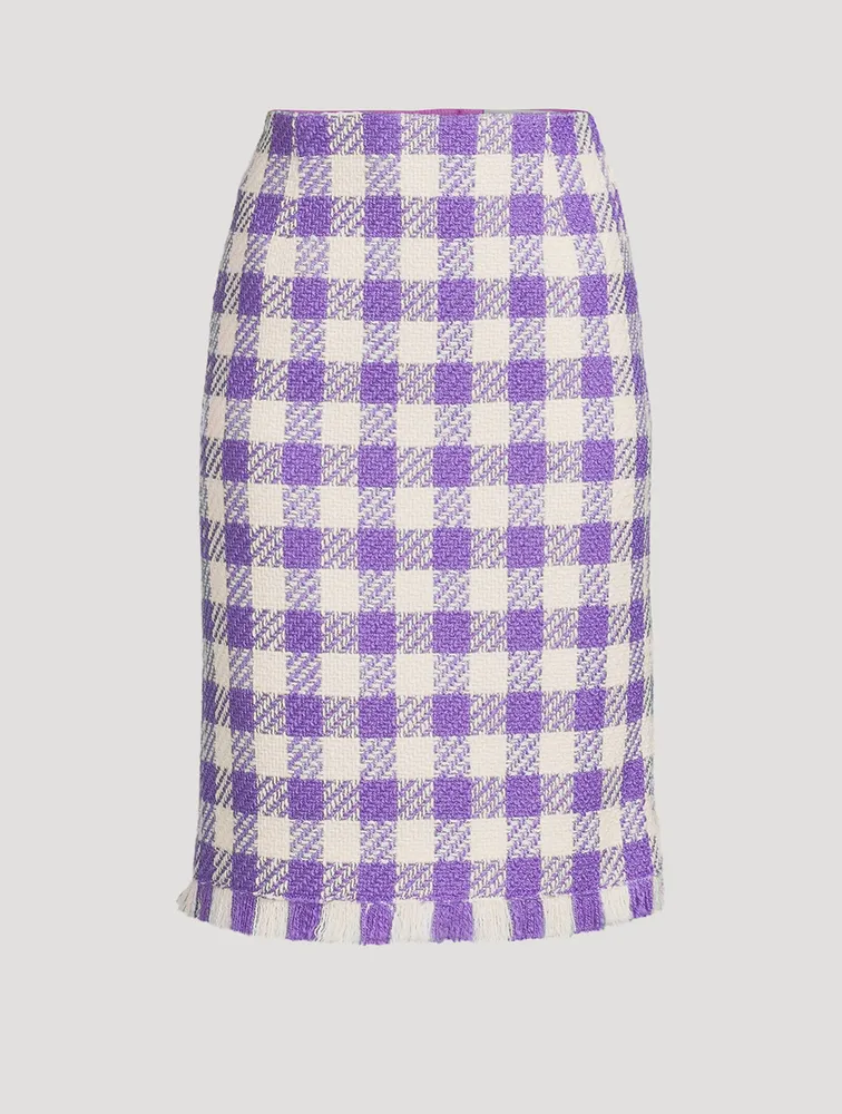 Twill Tweed Check Pencil Skirt