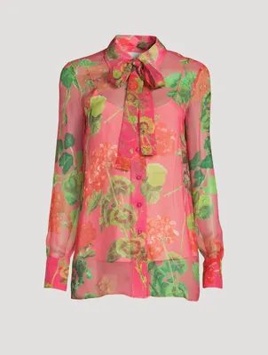 Silk Chiffon Blouse Geranium Print