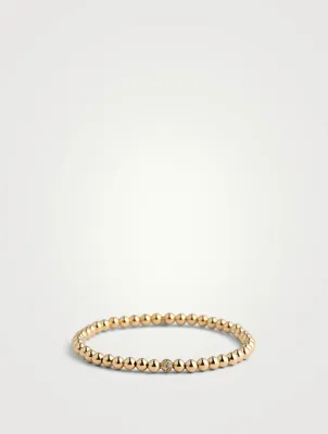 14K Gold Beaded Bracelet With Pavé Diamond Bead