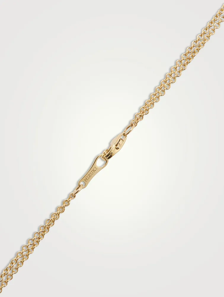 14K Gold Layered Chain Necklace With Pearl And Diamond