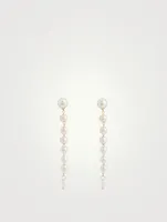 14K Gold Pearl Drop Earrings With Diamonds