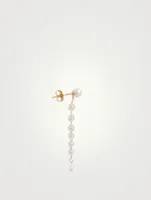 14K Gold Pearl Drop Earrings With Diamonds