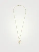 14K Gold Ball Chain Starburst Pendant Necklace With Diamonds