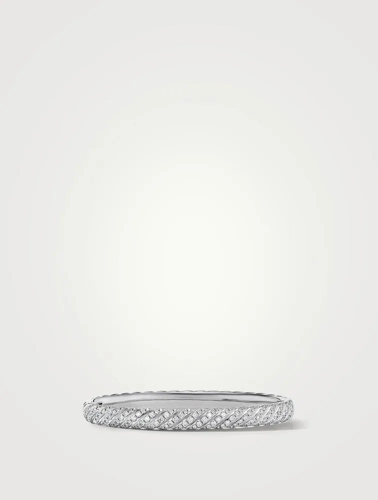 Sculpted Cable Bangle Bracelet 18k Gold With Diamonds