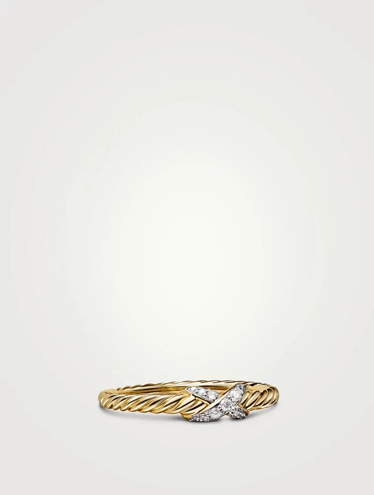 Petite X Ring 18k Yellow Gold With Diamonds, 2.2mm