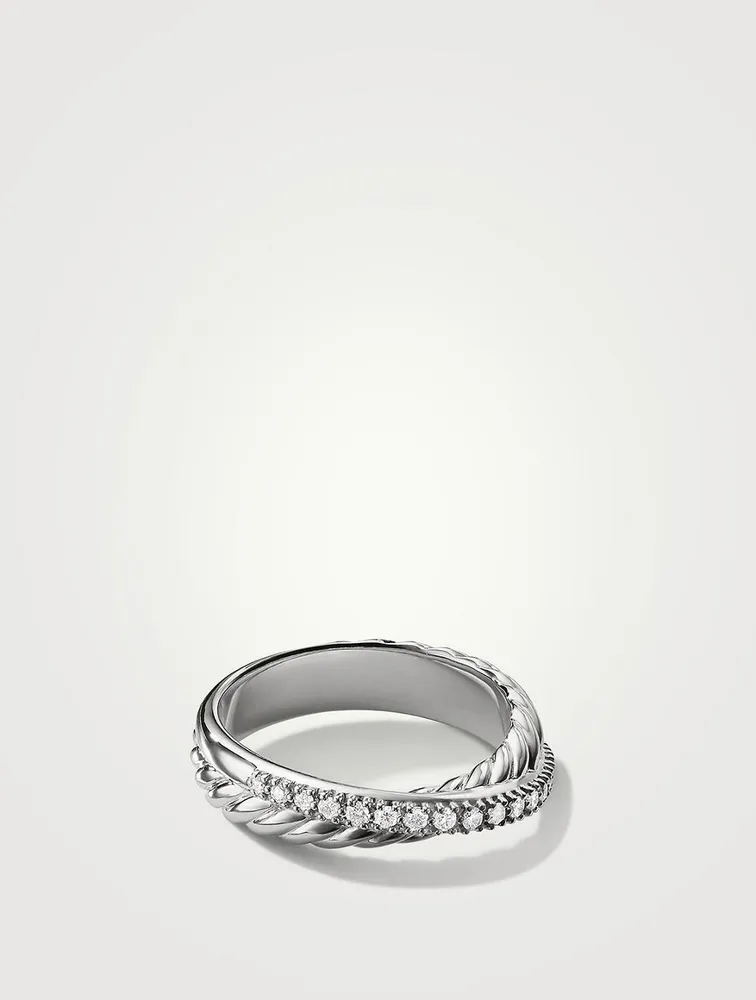Crossover Band Ring Sterling Silver With Pavé Diamonds