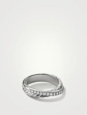 Crossover Band Ring Sterling Silver With Pavé Diamonds